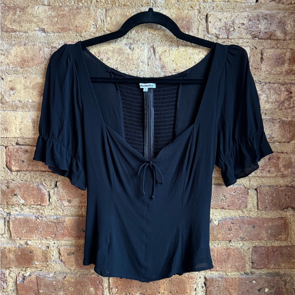 Reformation Black Delevan Square Neck Short Sleeve Top - Picture 5 of 6